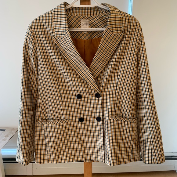 Twik women’s yellow black gingham blazer size Large - Picture 2 of 11